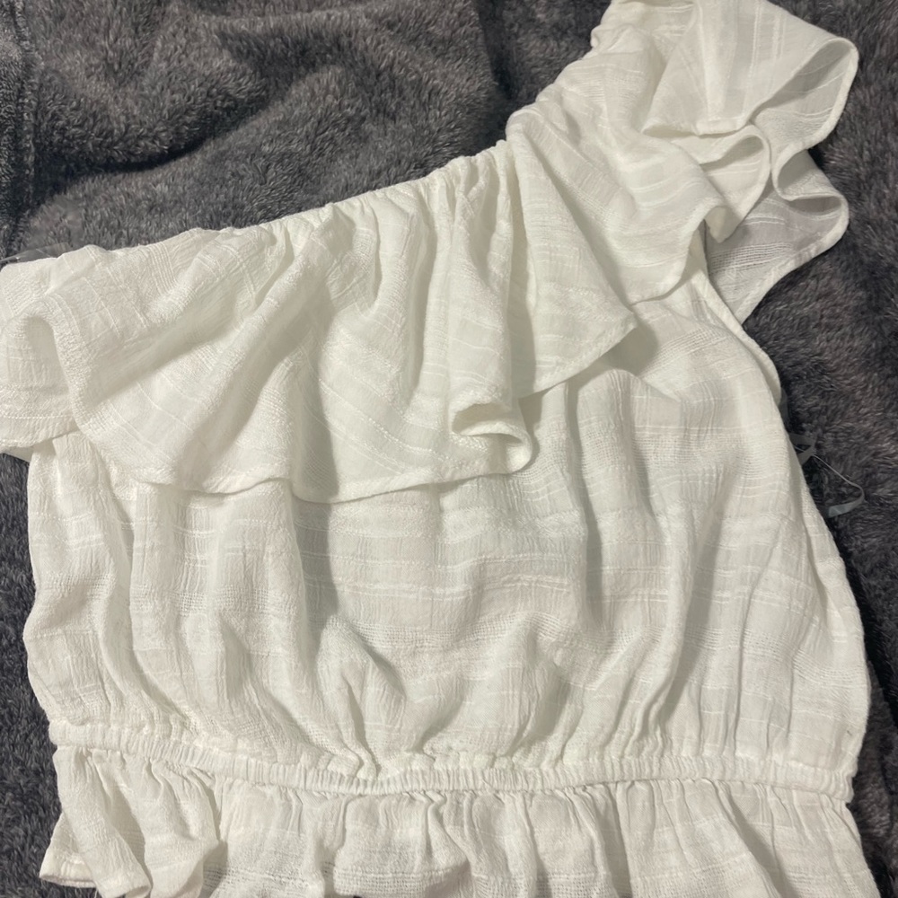 White American eagle one shoulder ruffle tank top